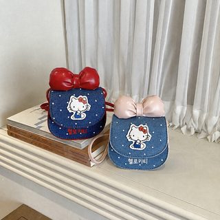 여아 가방 2026 신상 리본 고양이 데님 안장형 크로스백 키즈 데일리 숄더백