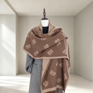 2026miu 알파벳 양면 모방 캐시미어 목도리 여자 가을 겨울 백합 수술 숄 주량