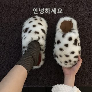 상세 ins 고급감 레오파드 면 슬리퍼 미끄럼 방지 실내 가구 여성 겨울 보온