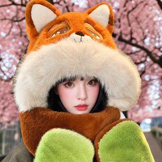 디즈니 주토피아 닉 주디 모자 목도리 장갑 일체형 여성 겨울 방한 털모자