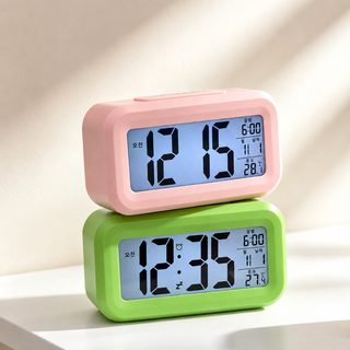 학생용 스마트 LCD 온습도 알람 탁상시계 영어판 블랙 화이트 핑크 블루 그