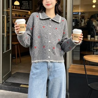 2026 여성 하트 니트 가디건 가을 겨울 루즈핏 카라 긴팔 스웨터 아우터