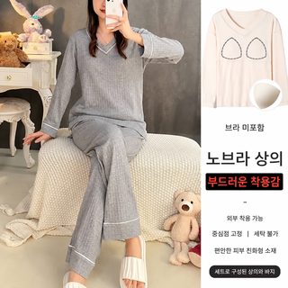 带胸垫春秋2026睡衣女士柔软舒适棉感新中式印花家居服可外穿睡衣