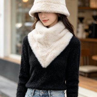 가을 겨울 신상 삼각 목도리 기질 여성 보온 버클 목도리 털칼라 모조 가죽 목도리 목도리
