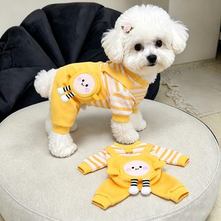 강아지 겨울 가을 에그 줄무늬 멜빵 네발 바지 소형견 비숑 테디 도그 의류