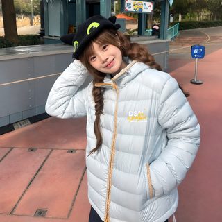 여성 겨울 패딩 점퍼 미국 레트로 퀼팅 체크 배색 후드 보온 루즈핏 캐주얼