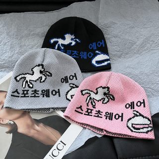 한국 ins 캐릭터 조랑말 자카드 자모 비니 남녀 가을 겨울 신상 패션 백합 냉