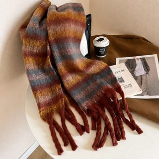 앙고라 체크 머플러 여성 겨울 커플 보온 숄 롱 수술 목도리 185×45cm
