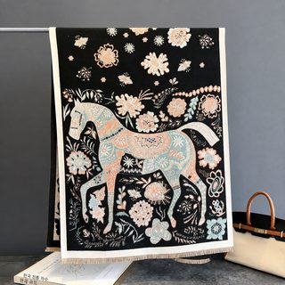 여성 인조 캐시미어 승마 패턴 롱 스카프 185x65cm 가을 겨울 두꺼운 민족풍