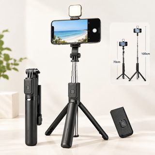 블루투스 셀카봉 삼각대 70cm 100cm 길이조절 회전 휴대폰 거치대 조명 리모컨