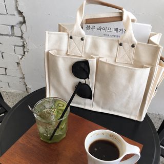 여성 캔버스 토트백 대용량 멀티포켓 학생용 숄더 크로스백 겸용 데일리 가