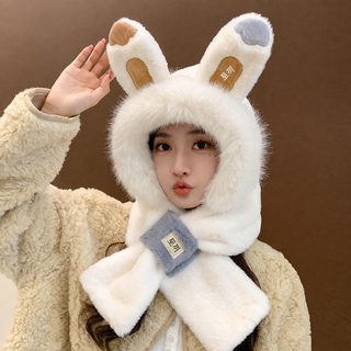 모자 목도리 올인원 여자 겨울 백합 귀여운 털모자 보온 겨울 두꺼운 방동 방풍 후드 목도리