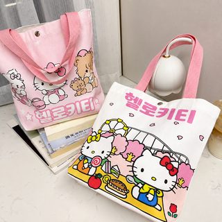 키티 캔버스백 귀여운 캐릭터 단추 숄더 토트백 대용량 출퇴근 가방 27×25×8