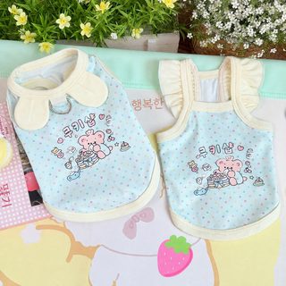 고양이 강아지 여름옷 얇은 카툰 프린트 면 조끼 민소매 소형견 산책복