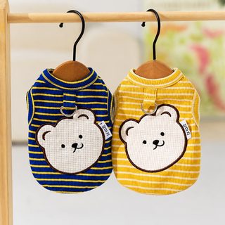 봄 여름 신상 귀여운 삐뚤어진 입 곰 줄무늬 견인 조끼 작은 새끼 개 비곰 테디 두 발 통기 옷