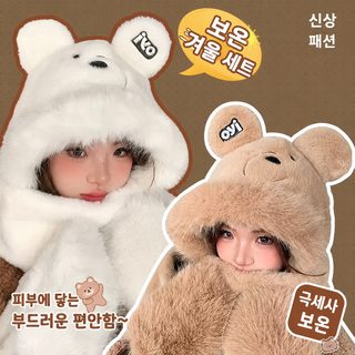 겨울 방한 기모 귀달이 털모자 넥워머 아동 성인용 판다 동물 디자인