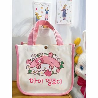 여성 캔버스백 캐릭터 프린트 스냅 미니 토트백 대용량 학생 숄더백