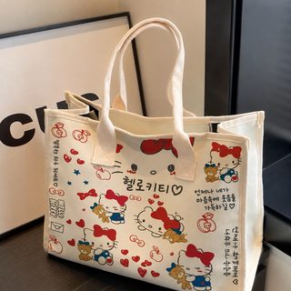 크로스보더 고용모치 캐릭터 Kitty 숄더백 대용량 학생 캔버스백 통근 토트