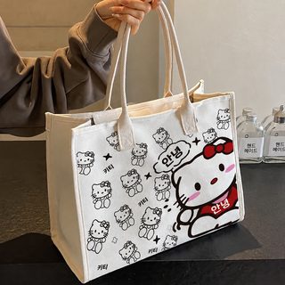 크로스보더 캐릭터 고양이 토트백 여성 신상 대용량 캔버스 프린트 핸드백