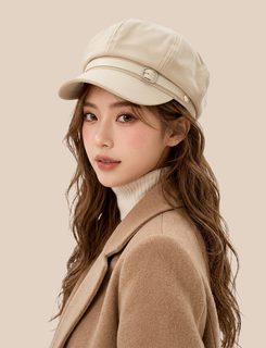 빈티지 신문 아동모 여자 가을 겨울 큰 머리 가죽 단추 팔각모 도매 심플 영