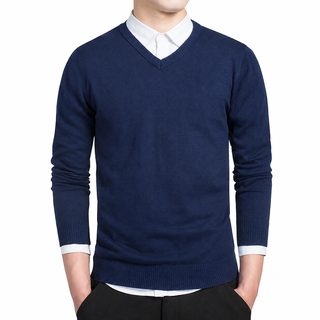 남성 브이넥 긴팔 니트 스웨터 슬림핏 단색 봄가을 비즈니스 이너