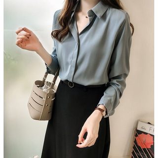 가을옷 여자 2021 신상 한국판 분위기 단색 셔츠 여자 긴팔 상의 심플 OL 시폰