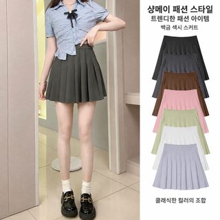 향미 주름 스커트 여름 스판 방주광 수감 짧은 스커트 허리 밴딩 고급감 스커트 공장 직판