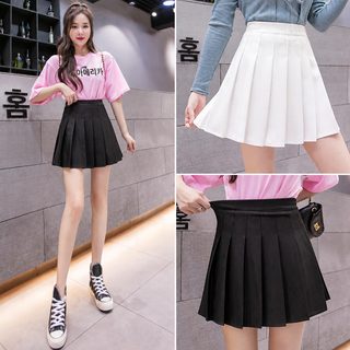 플리츠 스커트 스커트 여자 한국판 하이웨이스트 봄여름 신상 미디엄 롱 주름 방지 블랙 a자 밴딩 허리 스커트