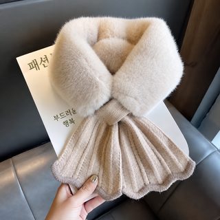 99.Vigor 겨울 퍼 목도리 여성 보온 모조 토끼털 교차 숄 한국풍