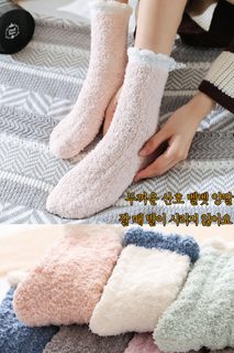 여성 겨울 도톰한 코럴 플리스 중목 수면양말 보온 타월 바닥양말