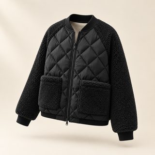速卖通外贸女装棉服新款大码短款冬季棉衣仿羊毛羔拼接小棉袄外套