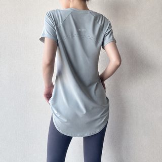 요가복 반팔 여름 신상 중장형 엉덩이 가려 날씬해 보이는 속건 상의 통기 헬스 티셔츠 여박