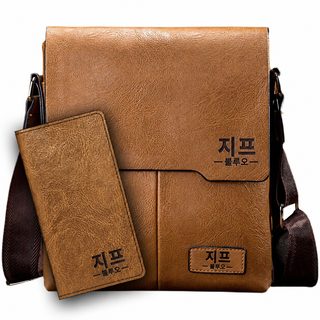 남성 PU 가죽 세로형 크로스백 방수 비즈니스 숄더백 10인치 수납