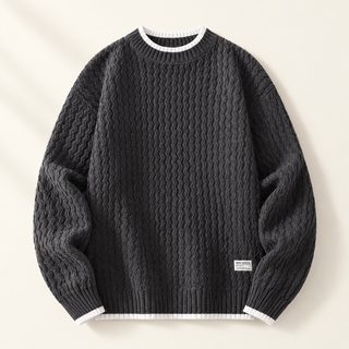 라운드 스웨터 남자 가을겨울 나른한 바람 수제 니트 레깅스 청소년 트렌드 가짜 이너웨어