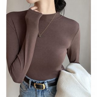 H535 하프 터틀넥 라운드 여성복 신상 긴팔 티셔츠 모달 레깅스 순색 가을 옷 작은 칼라 상의