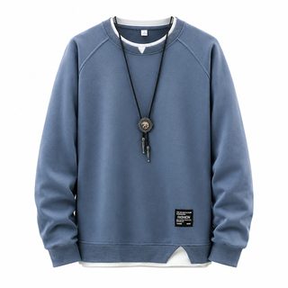가짜 더블 라운드 티셔츠 남성 봄가을 ins 루즈한 상의 긴팔 외투 청소년 아메리칸 트렌디 맨투맨