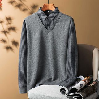 아빠 스웨터 기모 두꺼운 남자 중년 루즈한 니트 중장년 보온 겨울옷 가짜