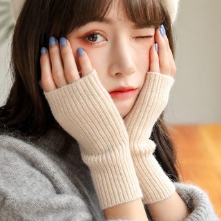가을 겨울 반지 장갑 여자 모직 백합 보온 학생 무지 글씨 니트 반절 노지