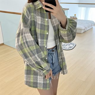 뉴 2026 여성 긴팔 체크 셔츠 루즈한 중장형 패션 코트 맨투맨 가을 가디건