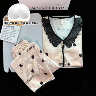 金丝绒睡衣女带胸垫秋冬季2024新款高级感开衫长袖家居服两件套装
