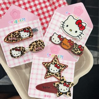 헬로키티 레오파드 무늬 앞머리 헤어핀 아동 여아 옆머리 똑딱핀 카툰 포인