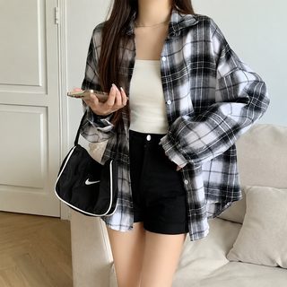 봄가을 체크 셔츠 여자 루즈하고 나른한 바람 여성복 상의 2026 올가을 신상
