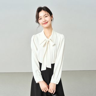 白色短袖雪纺蝴蝶结衬衫女职业穿搭正装白色内搭上衣面试套装衬衣