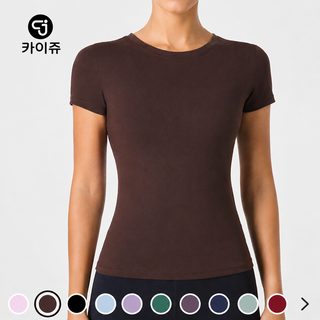 才爵女装正肩运动短袖t恤女式高弹修身健身服罩衫裸感瑜伽服上衣