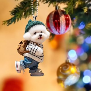 新品创意小狗人背包挂件亚克力平面汽车挂件可爱泰迪狗钥匙扣吊坠