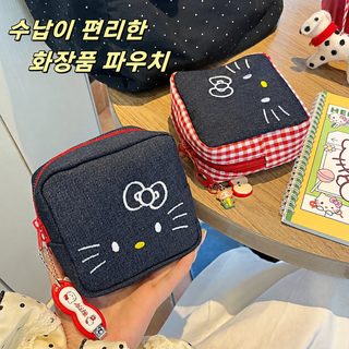新款原创刺绣kitty小方包化妆包可爱卡通姨妈巾拍立得相机收纳包