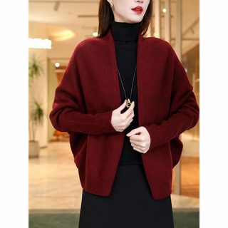 봄가을 여성 V넥 니트 가디건 박시 루즈핏 배트윙 소매 숄 외투