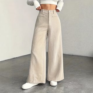 가을 겨울 코듀로이 하이웨이스트 와이드 팬츠 루즈핏 솔리드 워크웨어 롱