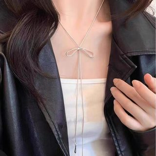 실버 리본 목걸이녀 심플한 ins 차가운 바람 롱 액세서리 한국계 패션 분위기 쇄골 체인