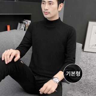 남성 반목 터틀넥 니트 스웨터 겨울 보온 두꺼운 긴팔 슬림핏